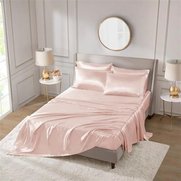 Essentials Satin Sheets Queen Size, Luxurious Silky Satin Bed Sheets, Elastic - Picture 1 of 7
